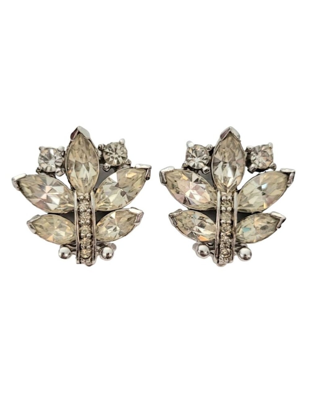 Pennino Silvertone Rhodium Plated Clear Rhinestone Cluster Clip-On Earrings E794